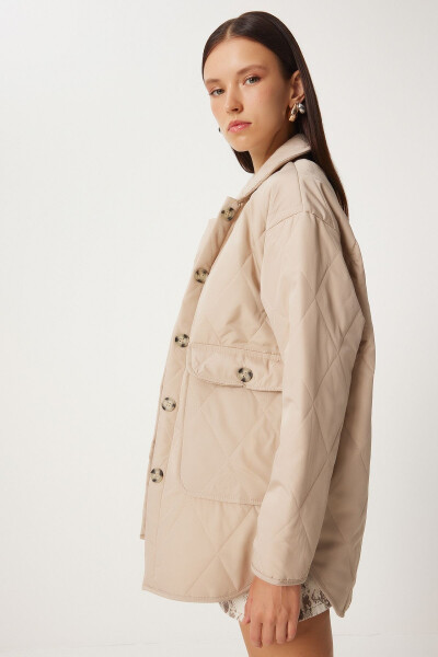 Pocketed Oversized Quilted Jacket CREAM - 1