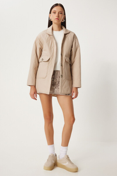 Pocketed Oversized Quilted Jacket CREAM - 2