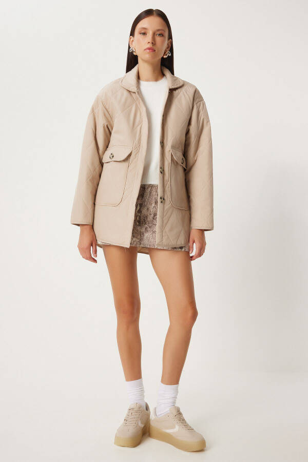 Pocketed Oversized Quilted Jacket CREAM - 2