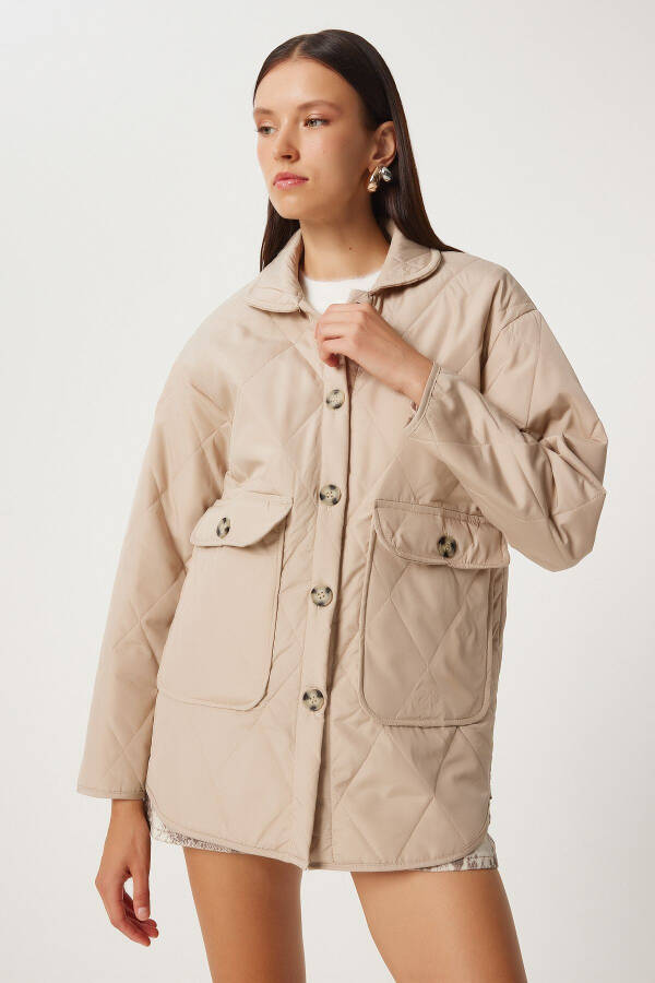 Pocketed Oversized Quilted Jacket CREAM - 3