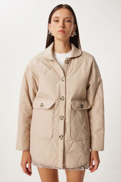 Pocketed Oversized Quilted Jacket CREAM - 4