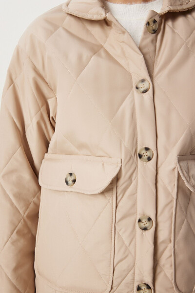 Pocketed Oversized Quilted Jacket CREAM - 5