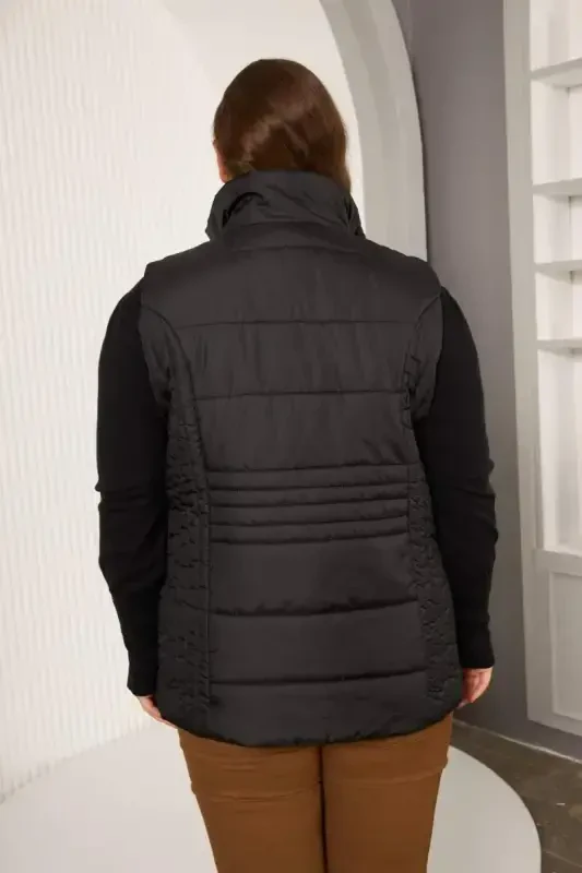 Pocketed Plus Size Quilted Vest Black - 4