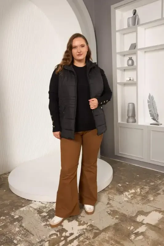 Pocketed Plus Size Quilted Vest Black - 5