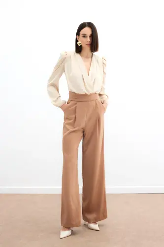 Pocketed Relaxed Satin Pants - Camel-CAMEL - 3
