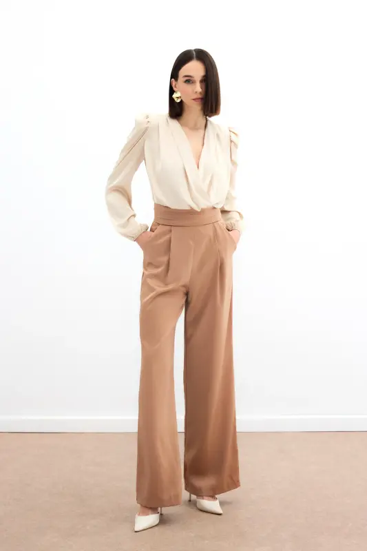 Pocketed Relaxed Satin Pants - Camel-CAMEL - 3