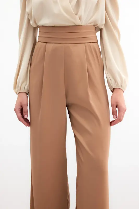 Pocketed Relaxed Satin Pants - Camel-CAMEL - 5