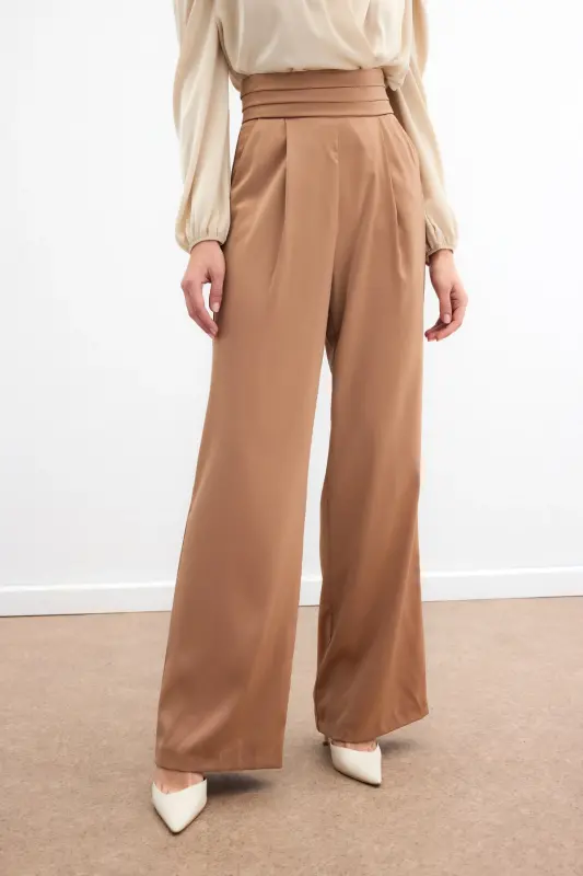 Pocketed Relaxed Satin Pants - Camel-CAMEL - 6