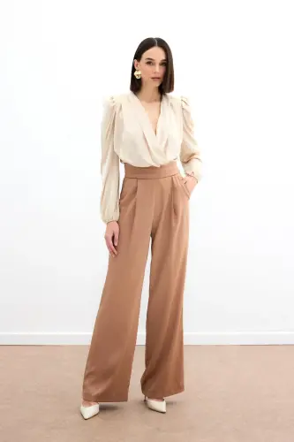 Pocketed Relaxed Satin Pants - Camel-CAMEL 