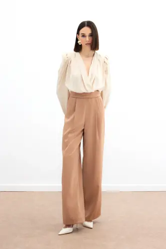 Pocketed Relaxed Satin Pants - Camel-CAMEL - SATEEN (1)
