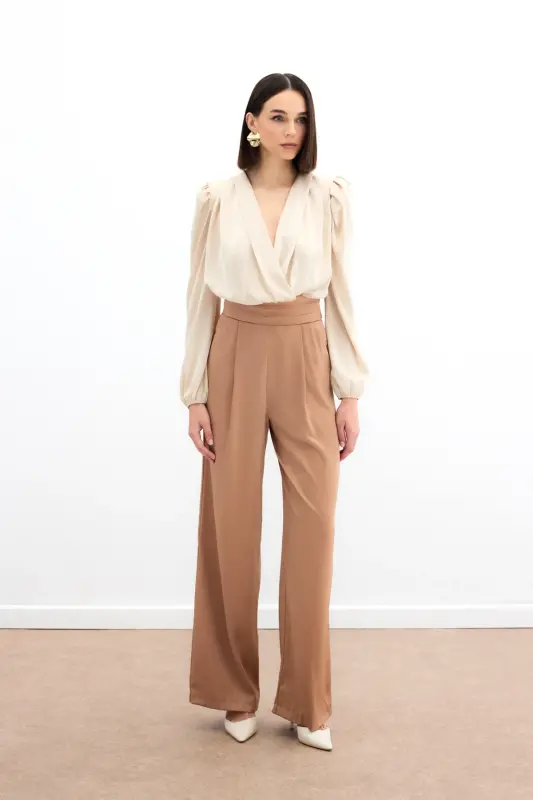 Pocketed Relaxed Satin Pants - Camel-CAMEL - 11