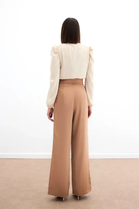 Pocketed Relaxed Satin Pants - Camel-CAMEL - 14