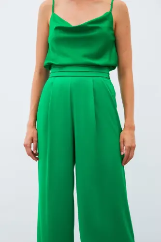 Pocketed Relaxed Satin Pants - GREEN-GREEN - 5