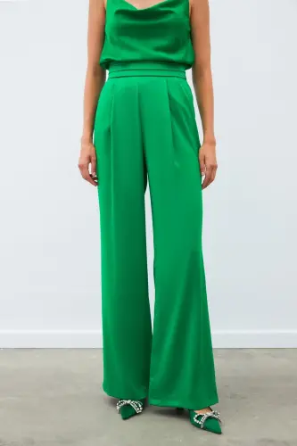 Pocketed Relaxed Satin Pants - GREEN-GREEN - 6