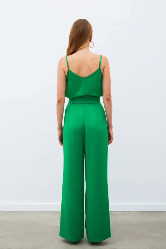 Pocketed Relaxed Satin Pants - GREEN-GREEN - 7