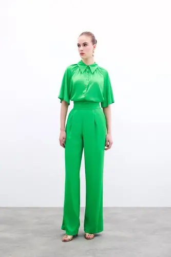 Pocketed Relaxed Satin Pants - Light Green-LIGHT GREEN - SATEEN (1)