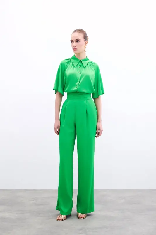 Pocketed Relaxed Satin Pants - Light Green-LIGHT GREEN - 2