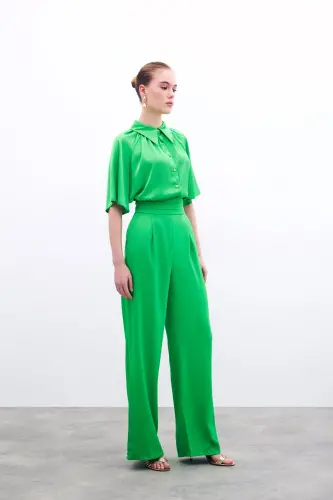 Pocketed Relaxed Satin Pants - Light Green-LIGHT GREEN - 4