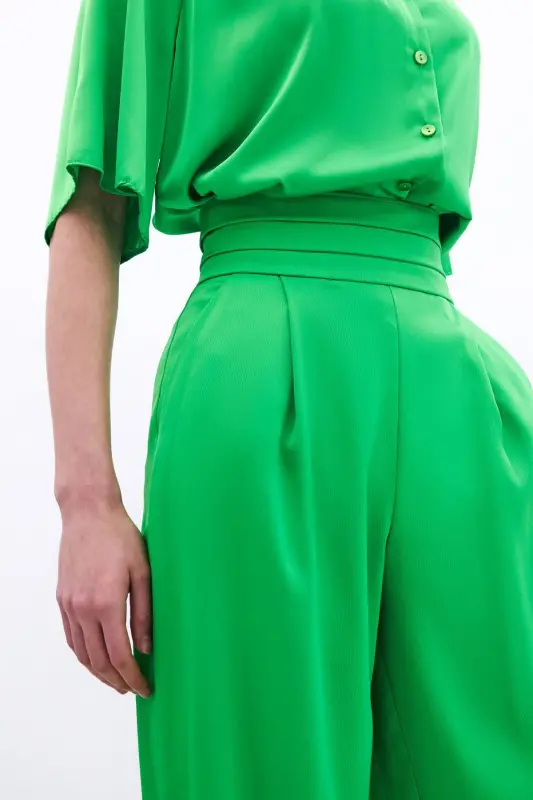 Pocketed Relaxed Satin Pants - Light Green-LIGHT GREEN - 5