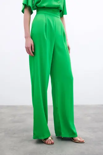Pocketed Relaxed Satin Pants - Light Green-LIGHT GREEN - 6