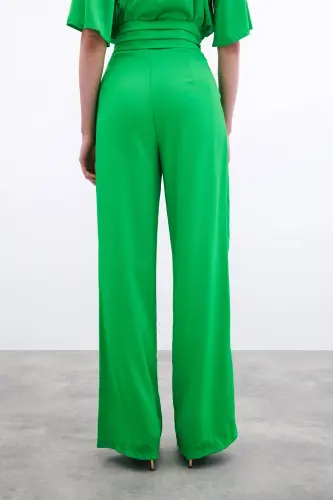 Pocketed Relaxed Satin Pants - Light Green-LIGHT GREEN - 7