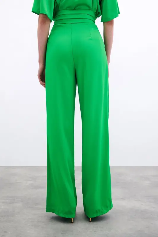 Pocketed Relaxed Satin Pants - Light Green-LIGHT GREEN - 7