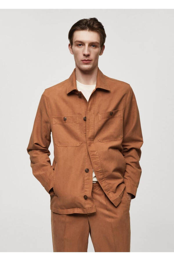 Pocketed Slim Fit Shirt Jacket - 1