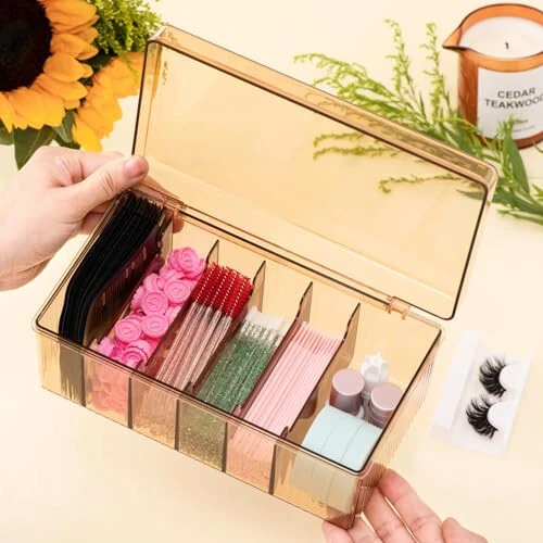 POCMKO Acrylic Eyelash Extension Organizer, Large Capacity Lash Supplies Storage Container Box, Makeup Cart With Lashes Extension Supplies - POCMKO (1)