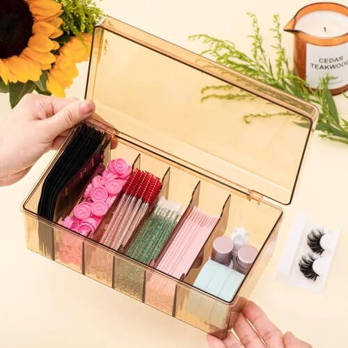 POCMKO Acrylic Eyelash Extension Organizer, Large Capacity Lash Supplies Storage Container Box, Makeup Cart With Lashes Extension Supplies - 2