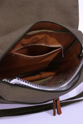 Почтовая сумка GK61 из канваса с множеством отделений, университетская сумка через плечо, сумка для Macbook и планшета, хаки - 8