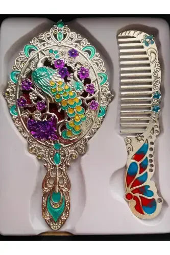 Подарочный набор зеркала и расчески, павлин, металл, 15x12 - GALATA GIFT (1)