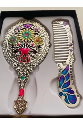 Подарочный набор зеркала и расчески, павлин, металл, 15x12 - GALATA GIFT (1)