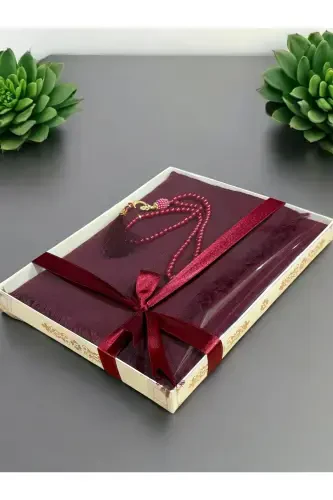 Подарочный, приданное, мавлид, бохча, набор для молитвы с фламинго и четками для свадебного бохча - Бордовый - AYHANHOME (1)