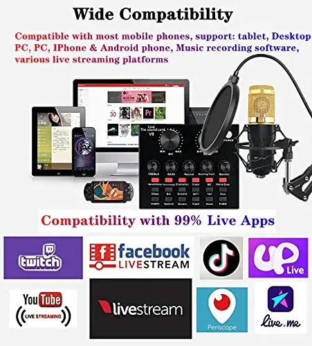 Podcast Equipment Bundle, BM-800 Recording Studio Package with Voice Changer, Live Sound Card - Audio Interface for Laptop Computer Vlog Living Broadcast Live Streaming YouTube TikTok (AM100-V8) - 1