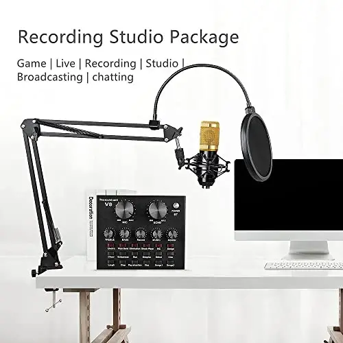 Podcast Equipment Bundle, BM-800 Recording Studio Package with Voice Changer, Live Sound Card - Audio Interface for Laptop Computer Vlog Living Broadcast Live Streaming YouTube TikTok (AM100-V8) - 3