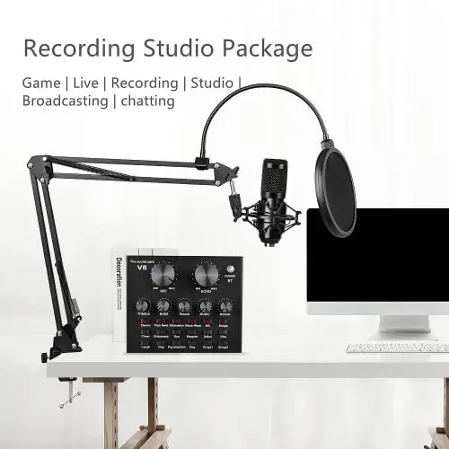 Podcast Equipment Bundle, BM-800 Condenser with Voice Changer, Recording Studio Package - Podcast Microphone Bundle for Laptop, Streaming/Live Broadcast/YouTube Recording (AM200-V8) - 2