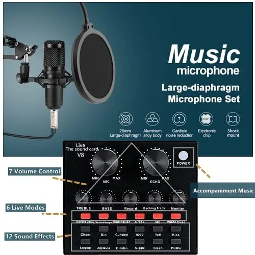 Podcast Equipment Bundle, BM-800 Condenser with Voice Changer, Recording Studio Package - Podcast Microphone Bundle for Laptop, Streaming/Live Broadcast/YouTube Recording (AM200-V8) - 3