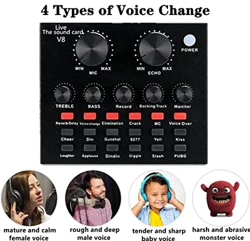 Podcast Equipment Bundle, BM-800 Recording Studio Package with Voice Changer, Live Sound Card - Audio Interface for Laptop Computer Vlog Living Broadcast Live Streaming YouTube TikTok (AM100-V8) - 5