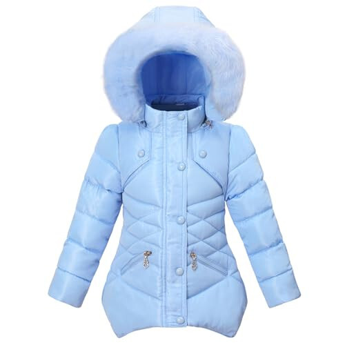 Podgina Kids Winter Girls Coats Fur Collar Hooded Puffer Jacket Clothes Parka Outerwear - 1