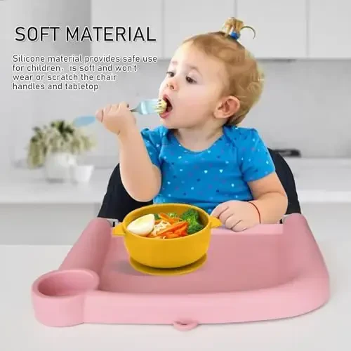 Baby Dining Tray Compatible with Inglesina Fast Table Chair Silicone Baby Dining Tray for Clip-On Fast Table Chair Dishwasher Safe BPA Free Silicone Removable Dining Tray Accessory -Deep Pink - 4