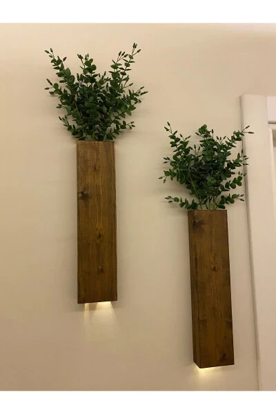 Подставка для цветов из дерева с 2 светодиодными лампочками на батарейках, декоративное освещение, искусственные цветы, балконный декор, гостиница, рустикальный стиль, 40 см - 3