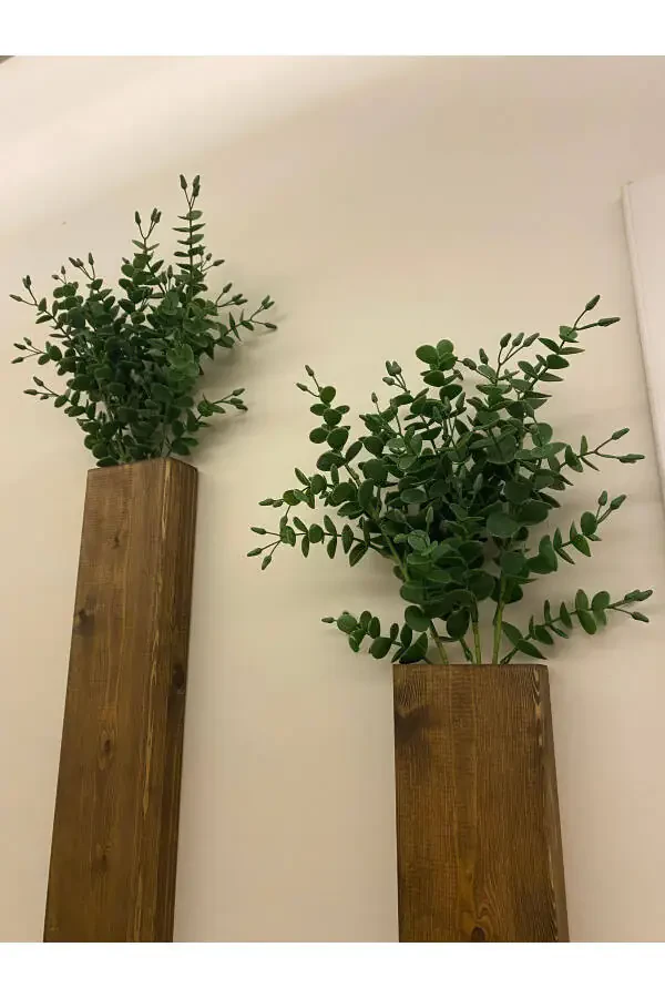 Подставка для цветов из дерева с 2 светодиодными лампочками на батарейках, декоративное освещение, искусственные цветы, балконный декор, гостиница, рустикальный стиль, 40 см - 5