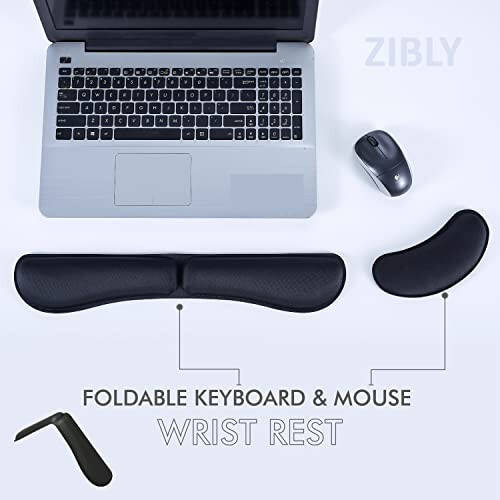 Подставки для запястий Zibly Ergonomic Gel для клавиатуры и мыши для компьютера, шелковистая пена с эффектом памяти для печати, подставки для клавиатуры и мыши для ноутбука, поддержка руки и предплечья, 2-х элементный набор для офиса и путешествий - 7