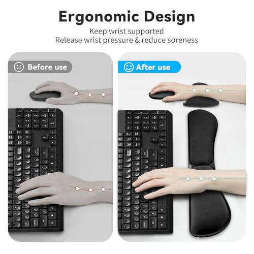 Подставки для запястий Zibly Ergonomic Gel для клавиатуры и мыши для компьютера, шелковистая пена с эффектом памяти для печати, подставки для клавиатуры и мыши для ноутбука, поддержка руки и предплечья, 2-х элементный набор для офиса и путешествий - 3