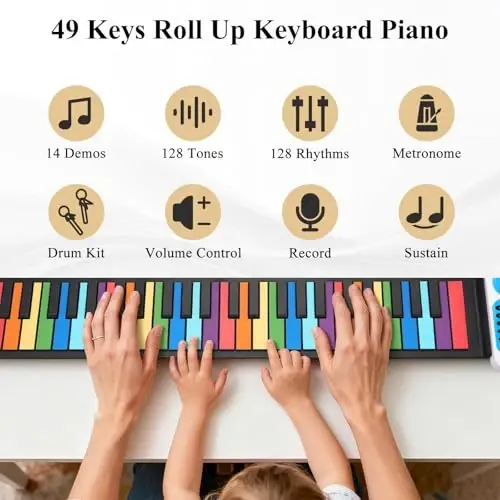 POGOLAB 49 Keys Roll Up Keyboard Piano, Portable Digital Electric Foldable Piano with LED Display, Rechargeable, 14 Demos, 128 Tons, 128 RhytModazones, for Beginners Gift - 3