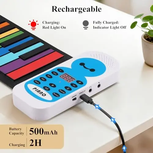 POGOLAB 49 Keys Roll Up Keyboard Piano, Portable Digital Electric Foldable Piano with LED Display, Rechargeable, 14 Demos, 128 Tons, 128 RhytModazones, for Beginners Gift - 5