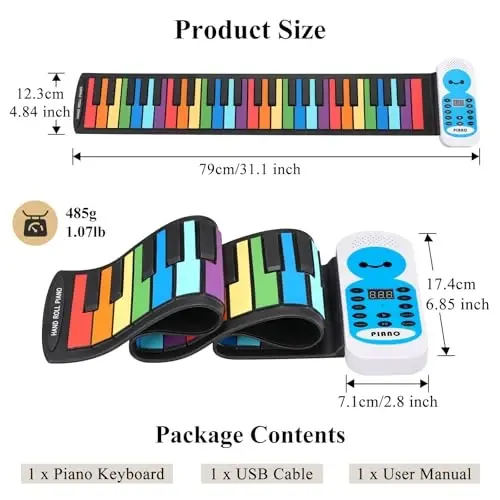 POGOLAB 49 Keys Roll Up Keyboard Piano, Portable Digital Electric Foldable Piano with LED Display, Rechargeable, 14 Demos, 128 Tons, 128 RhytModazones, for Beginners Gift - 6