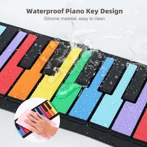 POGOLAB 49 Key Roll Up Keyboard Piano, Portable Digital Electric Foldable Piano Keyboard, Rechargeable, 8 Tones, 6 Educational Demo Songs, for Beginners Gift (Rainbow) - 4