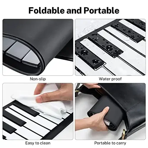 POGOLAB 49 Key Roll Up Keyboard Piano, Portable Digital Electric Foldable Piano Keyboard, Rechargeable, 47 Tones, 14 Educational Demo Songs, for Beginners Gift (Black & White Key) - 3