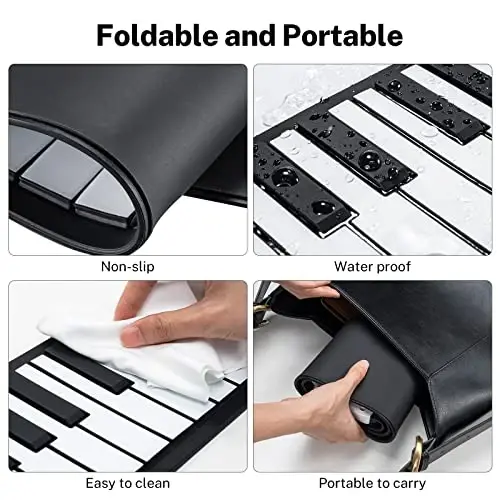POGOLAB 49 Key Roll Up Keyboard Piano, Portable Digital Electric Foldable Piano Keyboard, Rechargeable, 47 Tones, 14 Educational Demo Songs, for Beginners Gift (Black & White) - 3